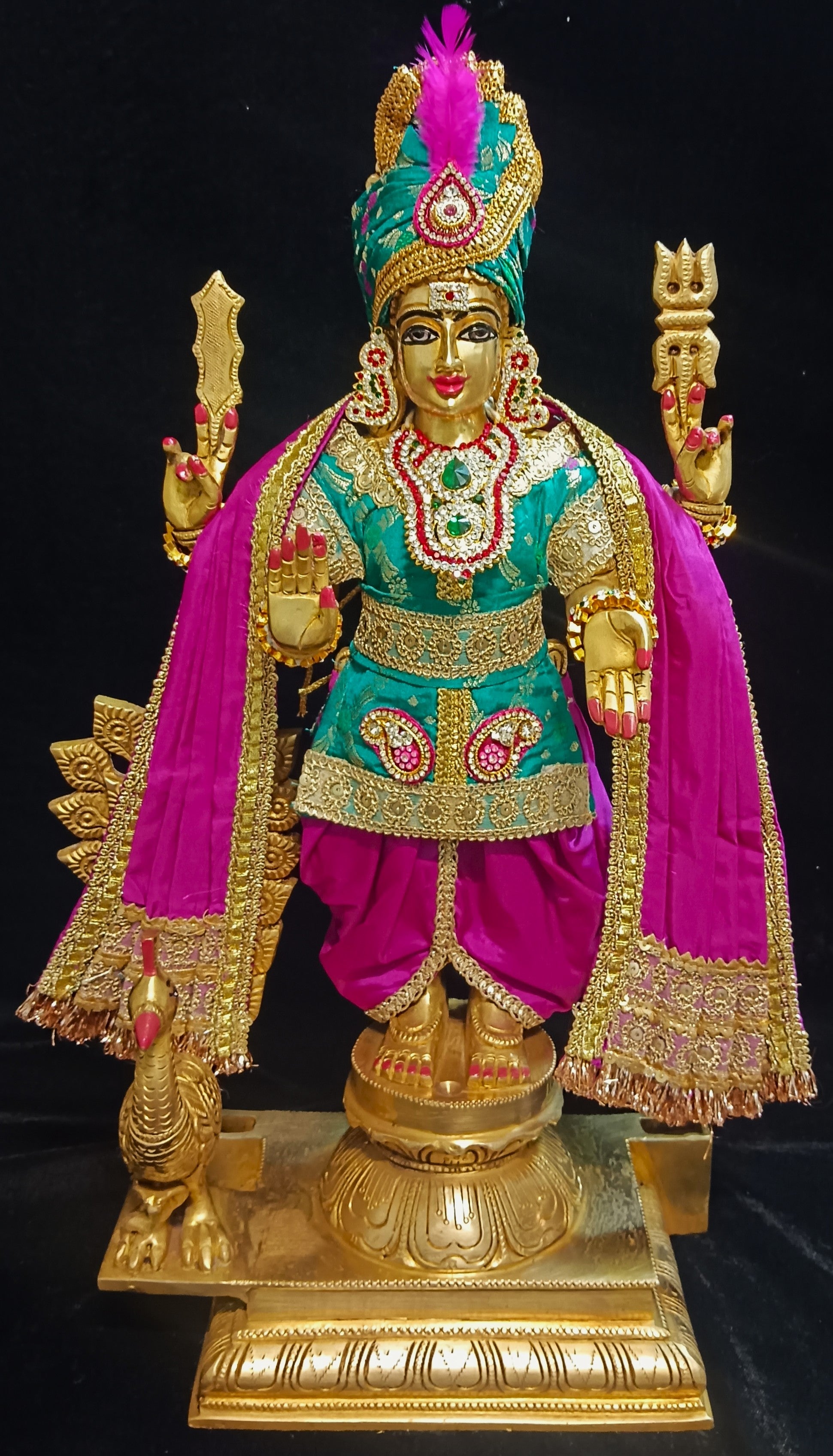 Raja Murugan Pre-Stitched Silk Dress Set in Multicolored Chanderi Silk (not pure silk) - Ram Green kurta and pagdi with Pink dhoti and shalya 1