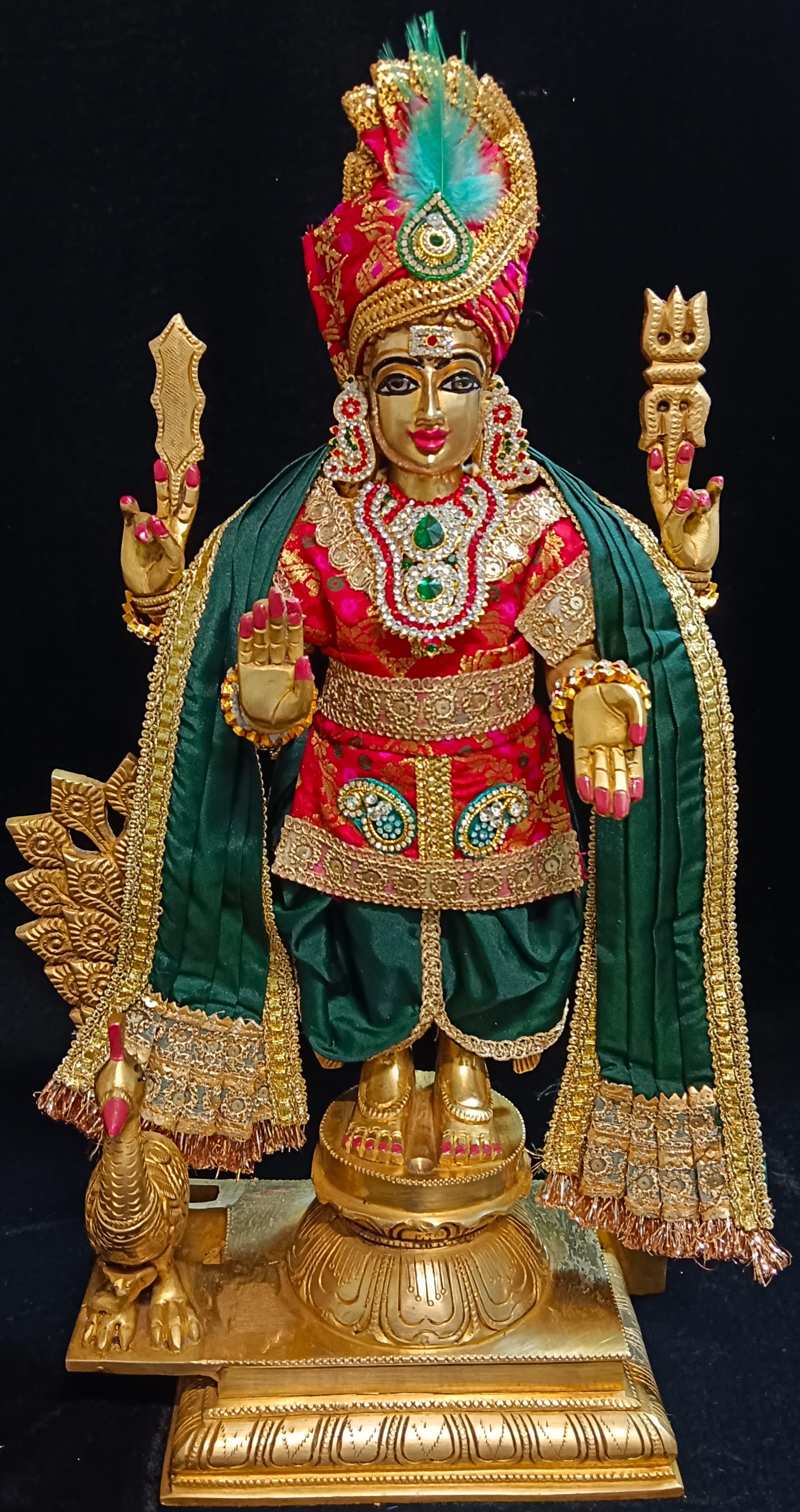 Raja Murugan Pre-Stitched Silk Dress Set in Multicolored Chanderi Silk (not pure silk) - Red kurta and pagdi with Dark Green dhoti and shalya 1