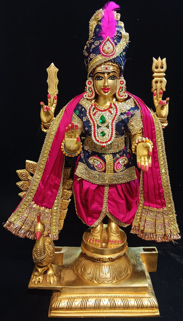 Raja Murugan Pre-Stitched Silk Dress Set in Multicolored Chanderi Silk (not pure silk) - Navy Blue kurta and pagdi with Pink dhoti and shalya