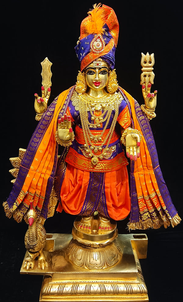 Raja Murugan Pre-Stitched Silk Dress Set in Small Butta Soft Silk (pure silk) - Purple kurta and pagdi with Orange dhoti and shalya