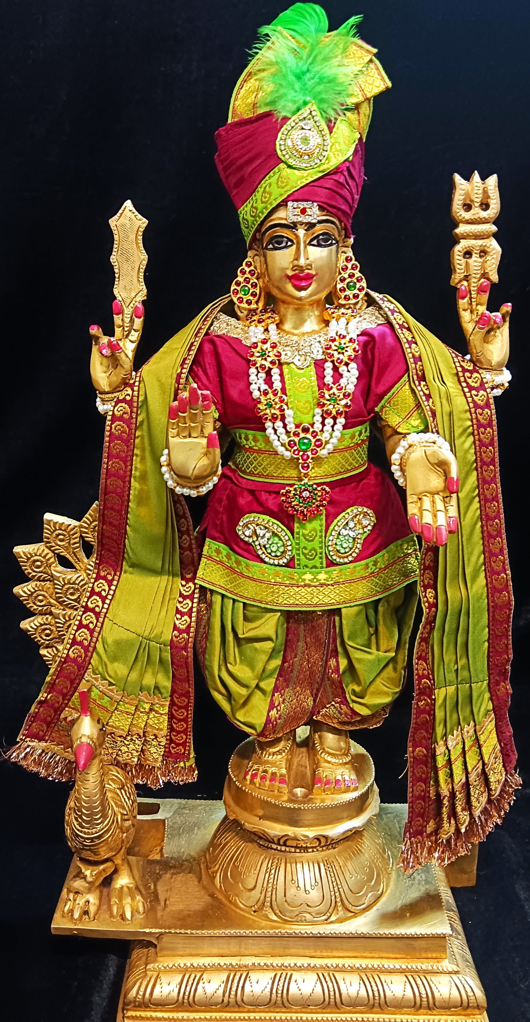 Raja Murugan Pre-Stitched Silk Dress Set in Plain Silk (not pure silk) - Maroon kurta and pagdi with Sap Green dhoti and shalya 1