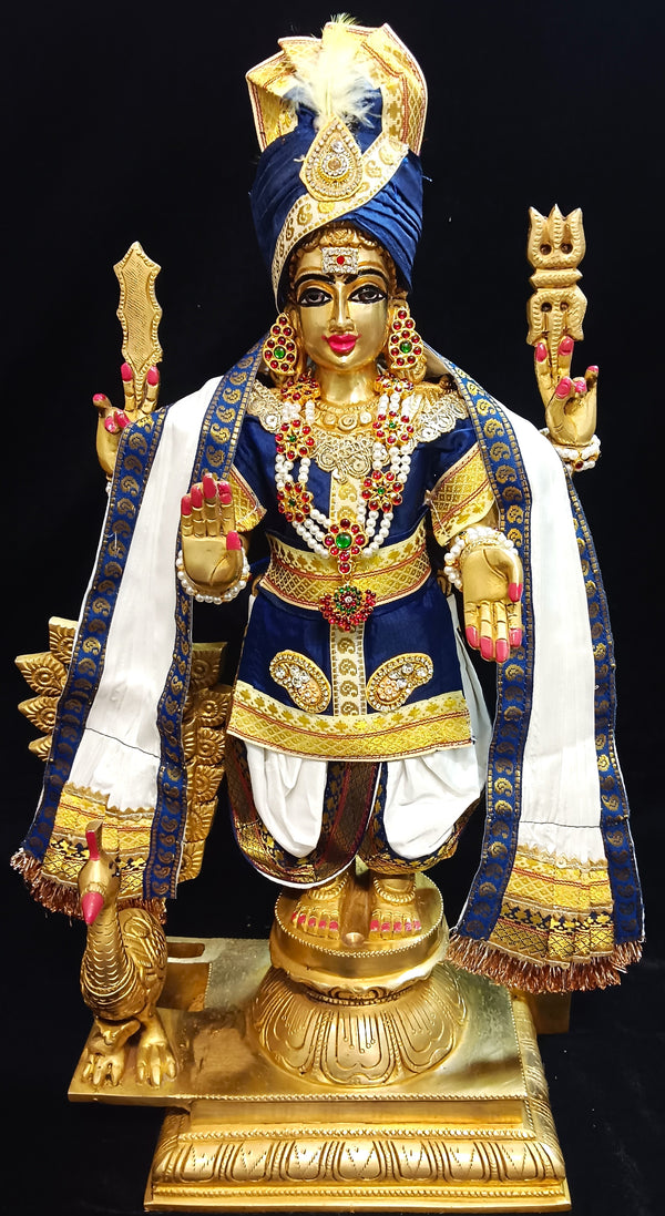 Raja Murugan Pre-Stitched Silk Dress Set in Plain Silk (not pure silk) - Navy Blue kurta and pagdi with White dhoti and shalya