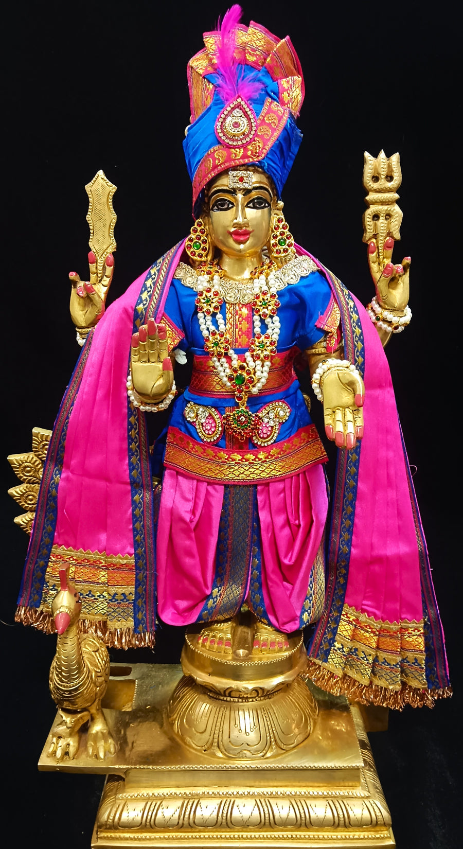 Raja Murugan Pre-Stitched Silk Dress Set in Plain Silk (not pure silk) - Royal Blue kurta and pagdi with Pink dhoti and shalya