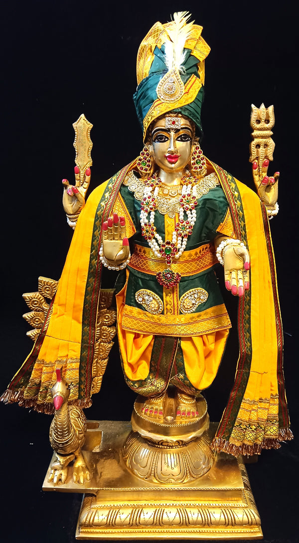 Raja Murugan Pre-Stitched Silk Dress Set in Plain Silk (not pure silk) - Dark Green kurta and pagdi with Yellow dhoti and shalya
