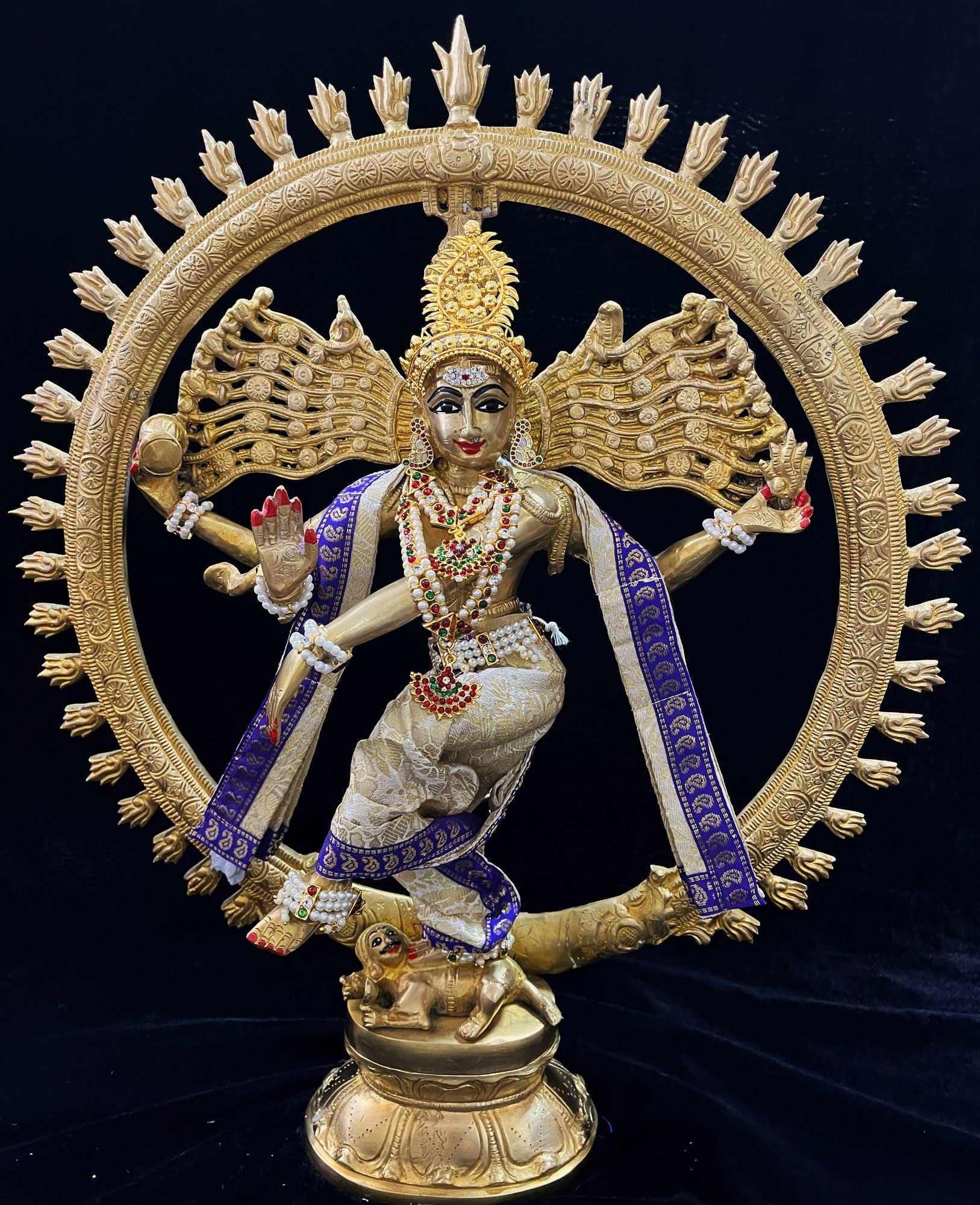 Nataraja Dhoti made of Brocade Silk (Not Pure Silk) - Off White Dhoti with Blue border and Off White Shalya 1