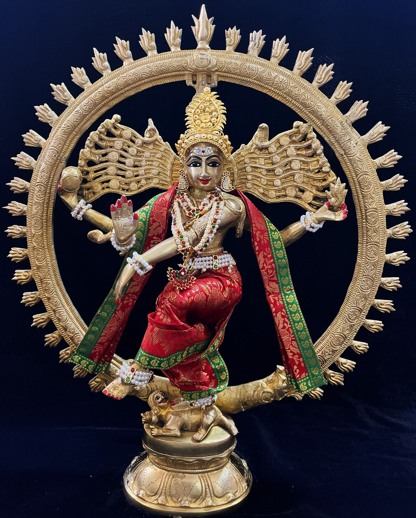 Nataraja Dhoti made of Brocade Silk (Not Pure Silk) - Red Dhoti with Green border and Red Shalya 1