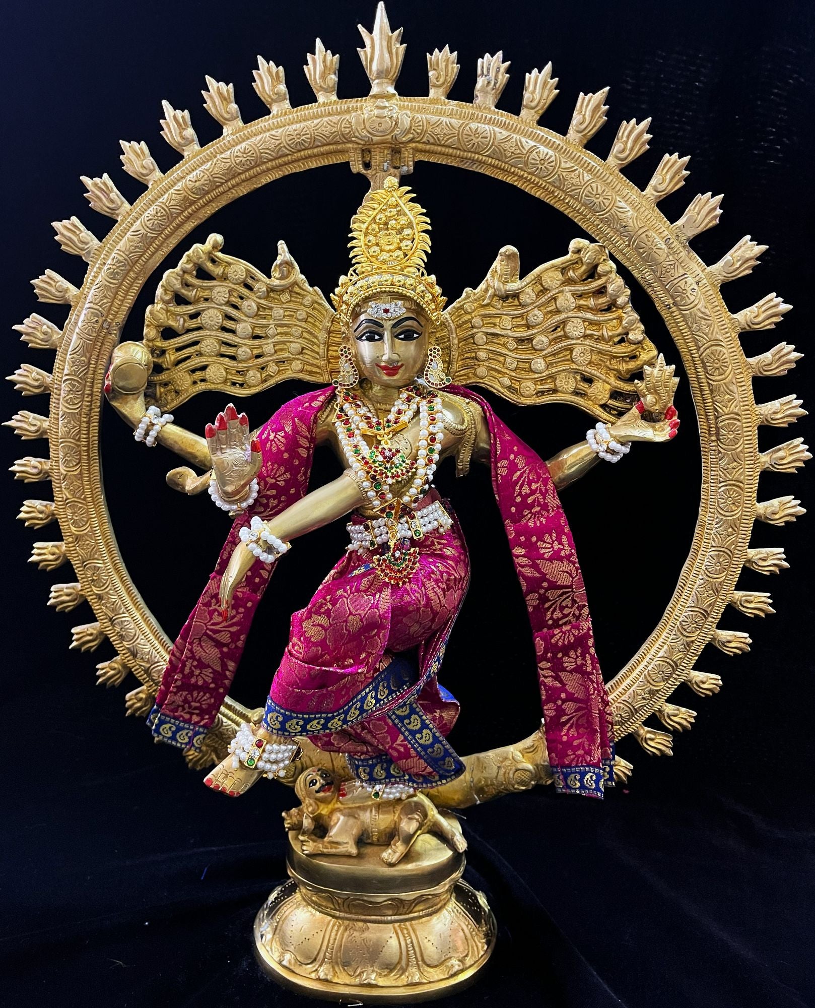 Nataraja Dhoti made of Brocade Silk (Not Pure Silk) - Pink Dhoti with Blue border and  Pink Shalya 1