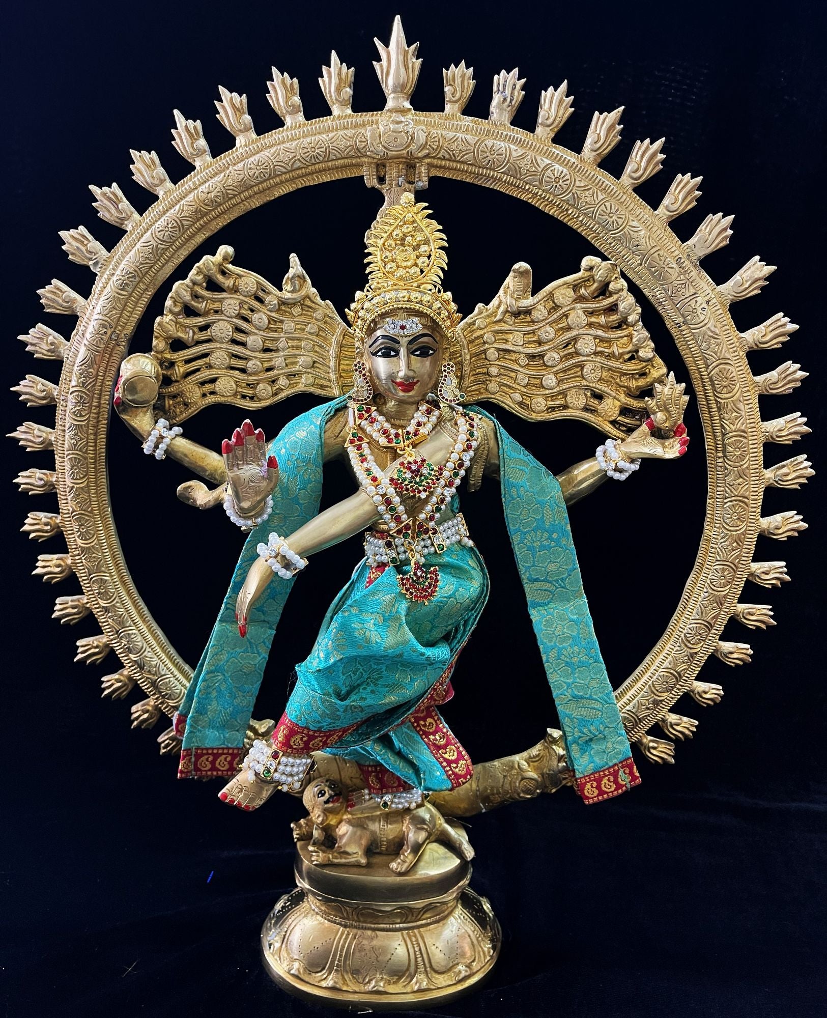 Nataraja Dhoti made of Brocade Silk (Not Pure Silk) - Sky Blue Dhoti with red  border and Sky Blue Shalya 1