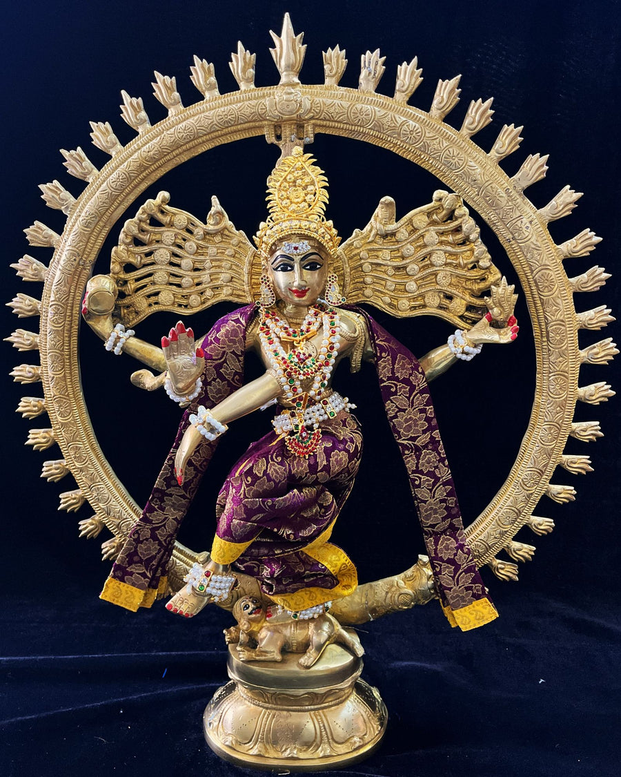 Nataraja Dhoti made of Brocade Silk (Not Pure Silk) - Purple Dhoti with Yellow border and Purple Shalya