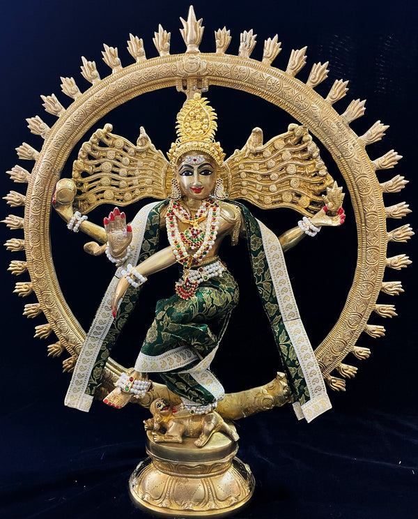 Nataraja Dhoti made of Brocade Silk (Not Pure Silk) - Bottle Green Dhoti with White border and Bottle Green Shalya