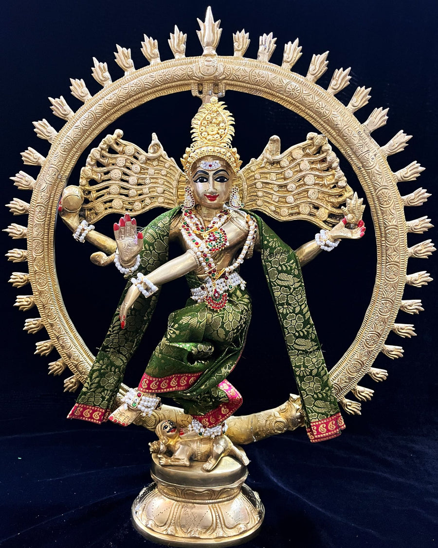 Nataraja Dhoti made of Brocade Silk (Not Pure Silk) - Sap Green Dhoti with border Red and Sap  Green Shalya