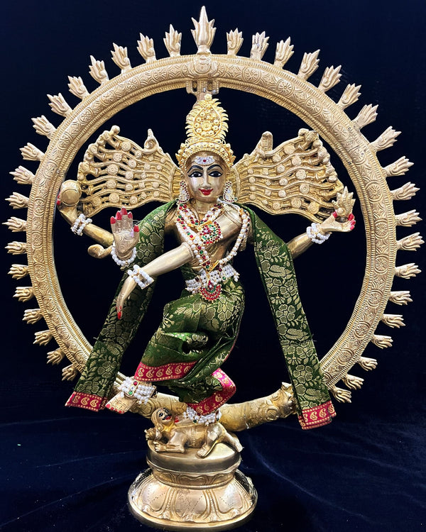 Nataraja Dhoti made of Brocade Silk (Not Pure Silk) - Sap Green Dhoti with border Red and Sap  Green Shalya