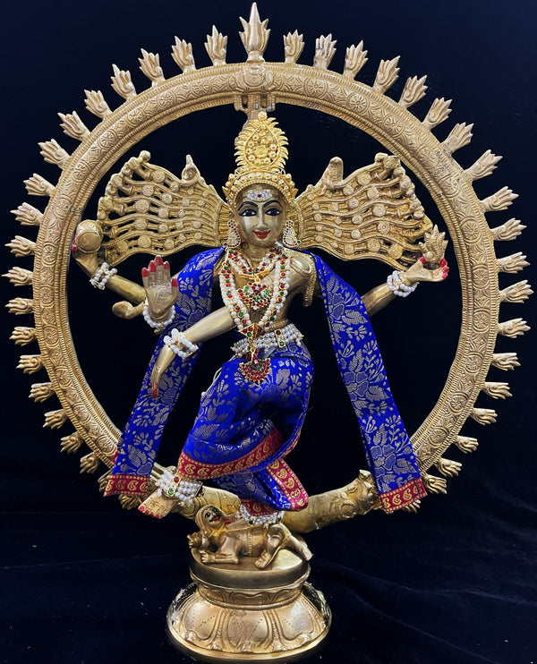 Nataraja Dhoti made of Brocade Silk (Not Pure Silk) -  Royal Blue Dhoti with border  Red and Royal Blue Shalya