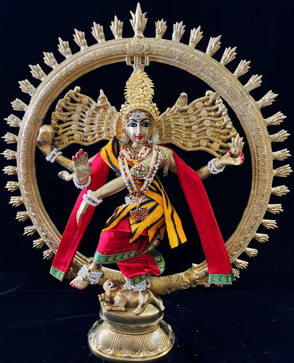 Nataraja Dhoti made of Plain Silk (Not Pure Silk) - Red Dhoti with Green border and Red shalya. Also includes Tiger skin skirt & Shalya