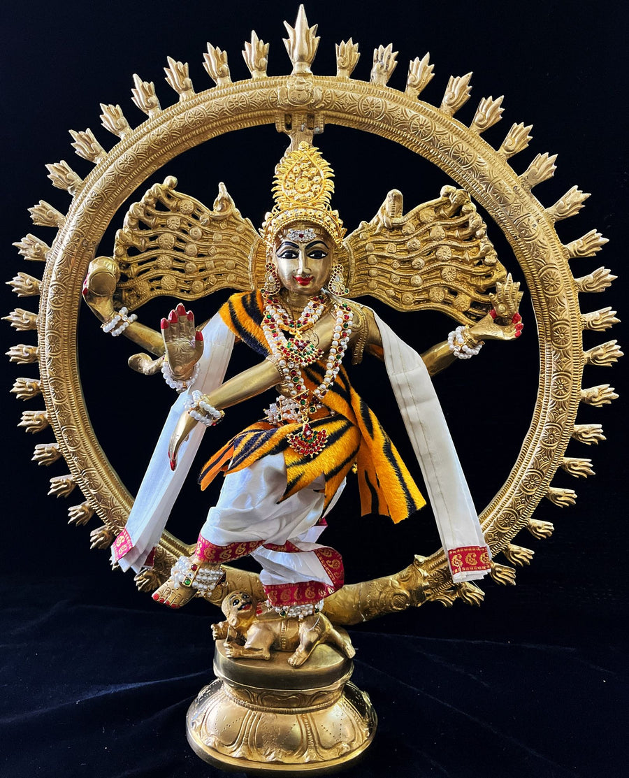 Nataraja Dhoti made of Plain Silk (Not Pure Silk) - White with  Red border and White shalya. Also includes Tiger skin skirt & Shalya