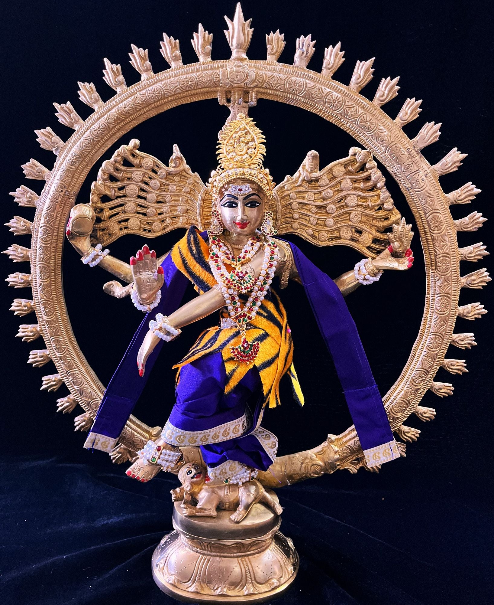 Nataraja Dhoti made of Plain Silk (Not Pure Silk) - Voilet Dhoti with White border and Voilet shalya. Also includes Tiger skin skirt & Shalya 1