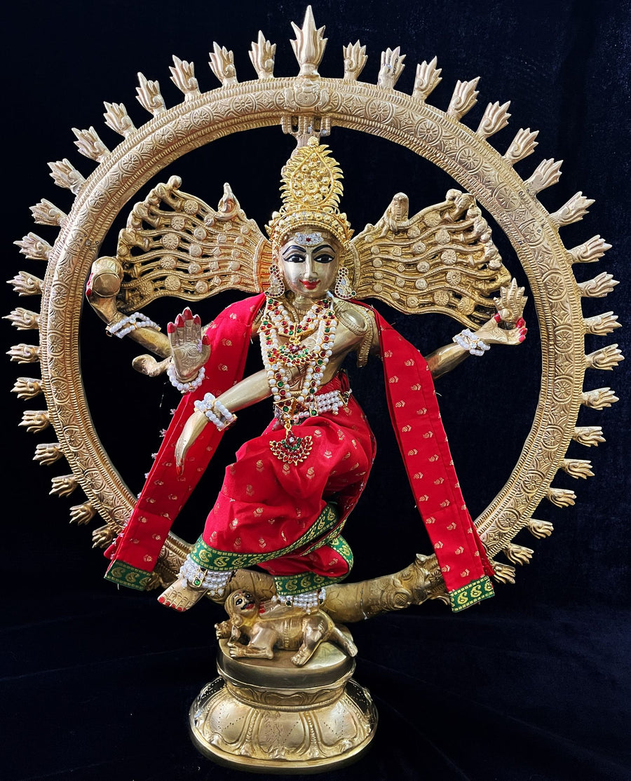 Nataraja Dhoti made of Soft Silk (Pure Silk) - Red Dhoti with Green border and Red shalya