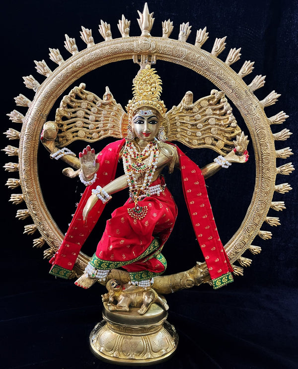 Nataraja Dhoti made of Soft Silk (Pure Silk) - Red Dhoti with Green border and Red shalya