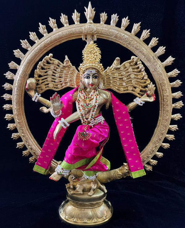 Nataraja Dhoti made of Soft Silk (Pure Silk) - Rani Pink Dhoti with Parrot Green border and Rani Pink shalya