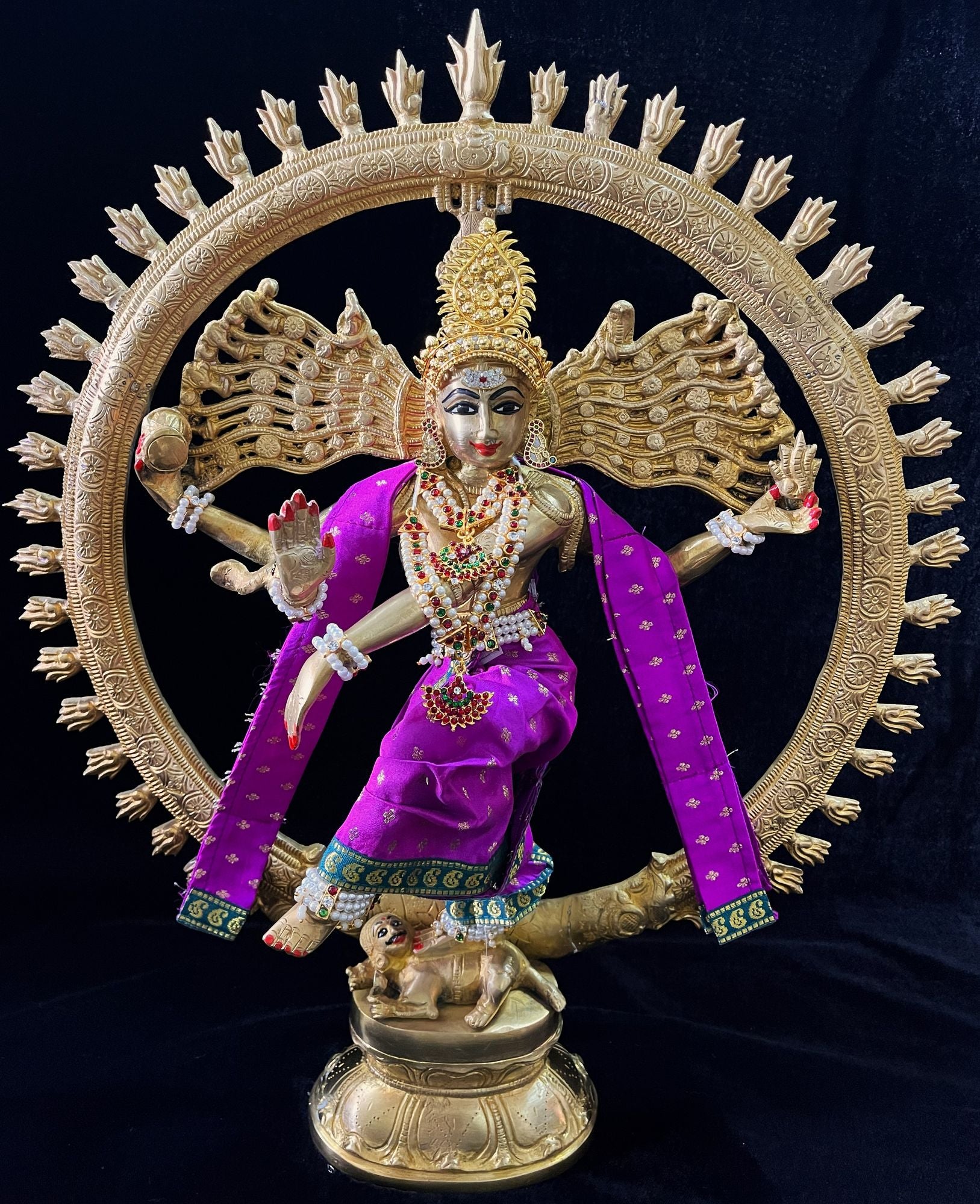 Nataraja Dhoti made of Soft Silk (Pure Silk) - Purple Dhoti with Turquoise border and Purple shalya 1