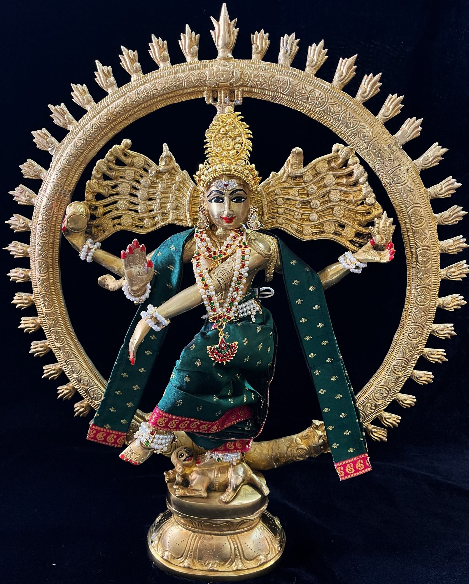Nataraja Dhoti made of Soft Silk (Pure Silk) - Turquoise Dhoti with Red border and Turquoise shalya 1