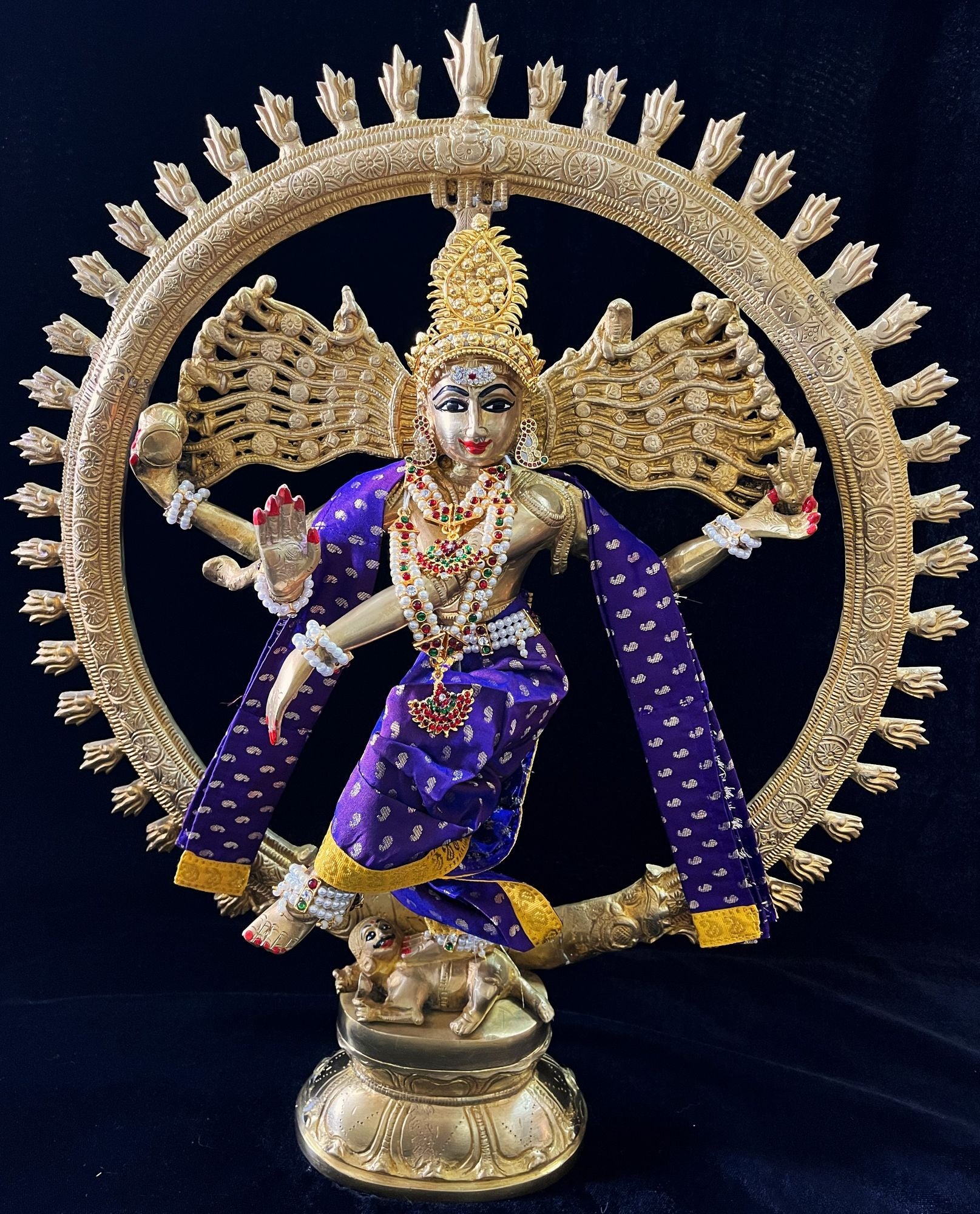 Nataraja Dhoti made of Soft Silk (Pure Silk) - Voilet Dhoti with Yellow border and Voilet shalya 1