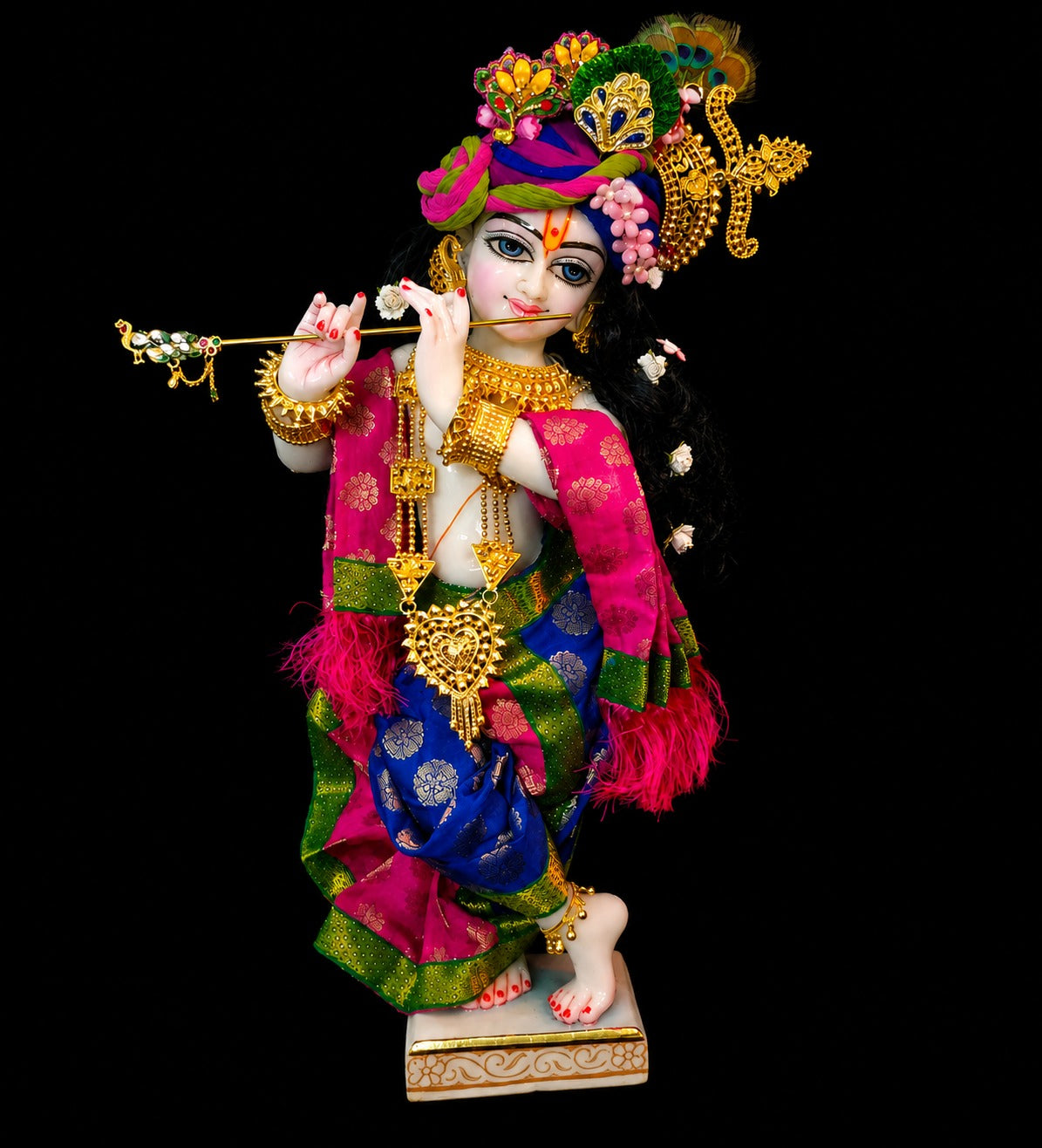 Maharatrian inspired inspired Deity dhoti and patka shalya / Uparna vastra made of Tapeta Silk (Not Pure Silk) - Rani Pink and Royal Blue Dhoti with Rani Pink Shalya 1