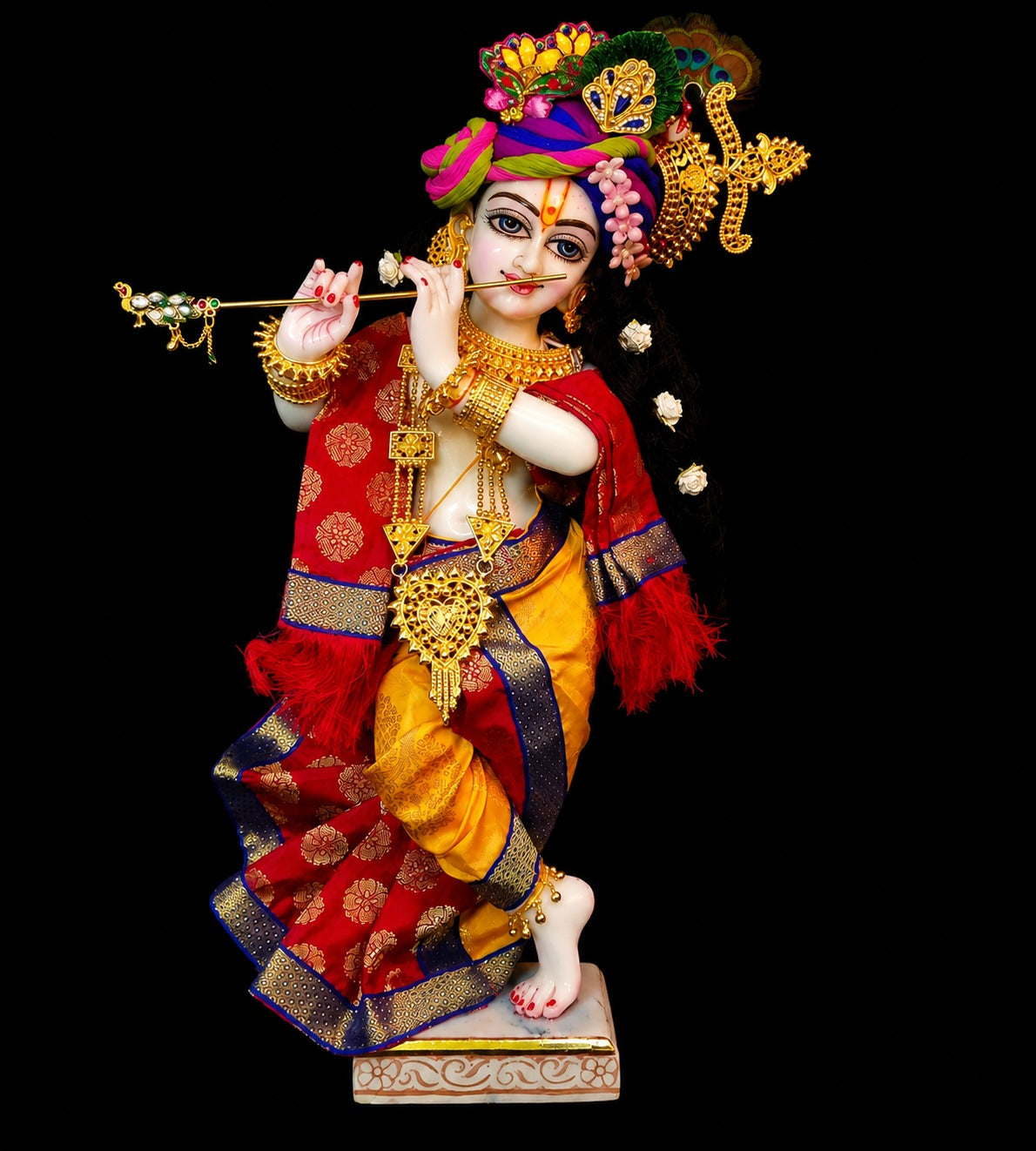 Maharatrian inspired inspired Deity dhoti and patka shalya / Uparna vastra made of Tapeta Silk (Not Pure Silk) - Red and Yellow Dhoti with Red Shalya 1