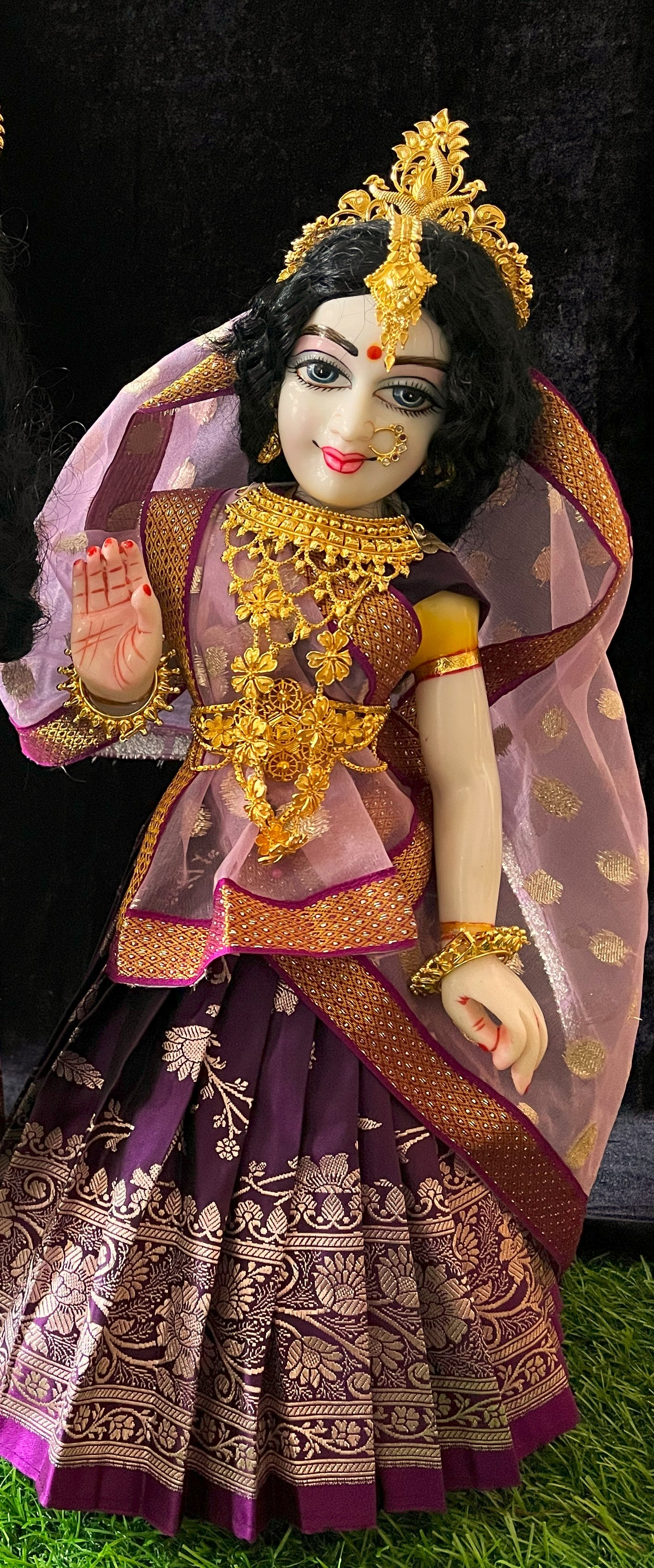 Deity half saree / lehenga patka made of Banaras Pure Silk fabric. - Violet colour lehenga with light Voilet colour dupatta 1