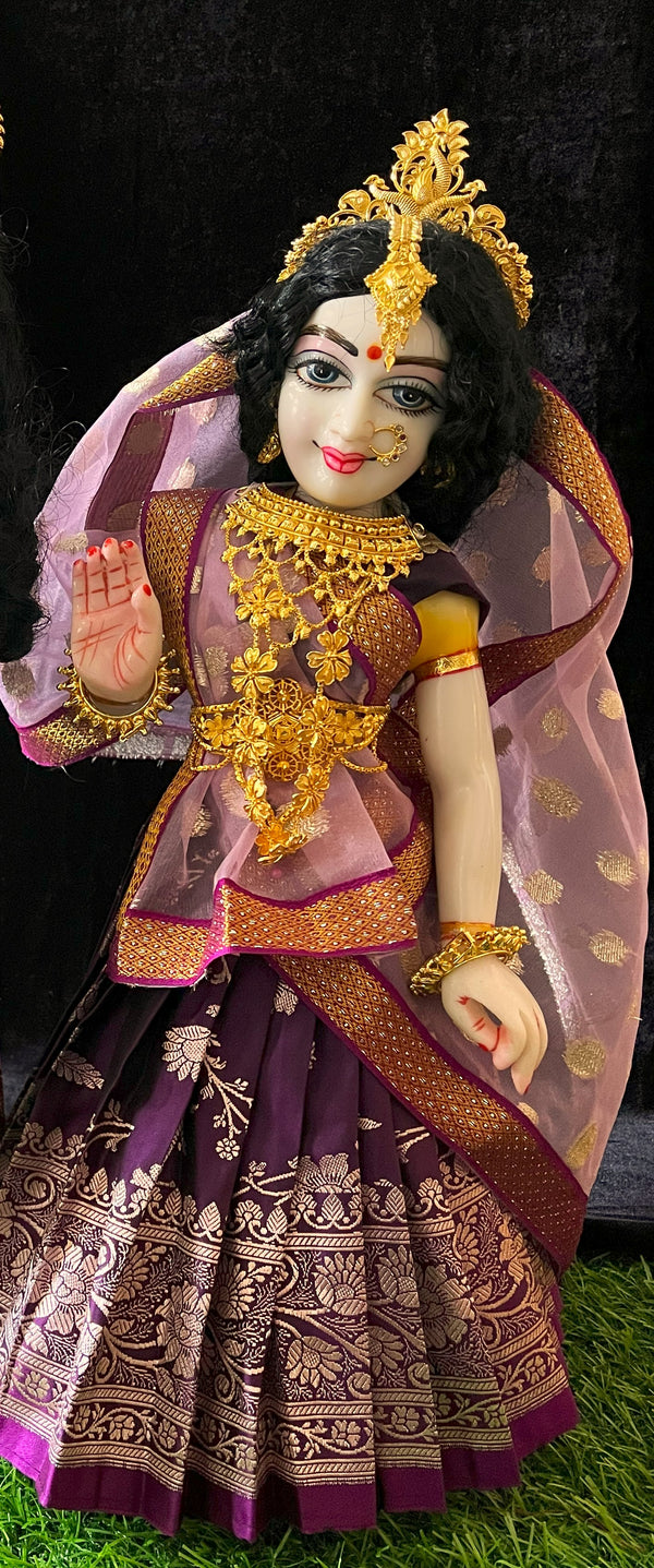 Deity half saree / lehenga patka made of Banaras Pure Silk fabric. - Violet colour lehenga with light Voilet colour dupatta