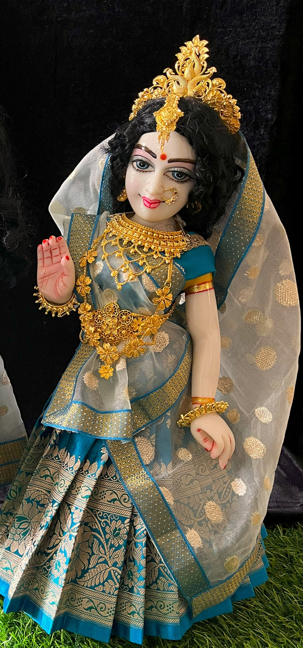 Deity half saree / lehenga patka made of Banaras Pure Silk fabric. - Light Blue colour lehenga with light Blue colour dupatta