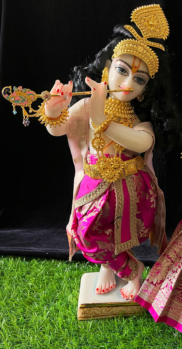 Deity dhoti and patka shalya / Uparna vastra made of Banaras Pure Silk fabric. - Pink colour dhoti with Light Pink colour shalya