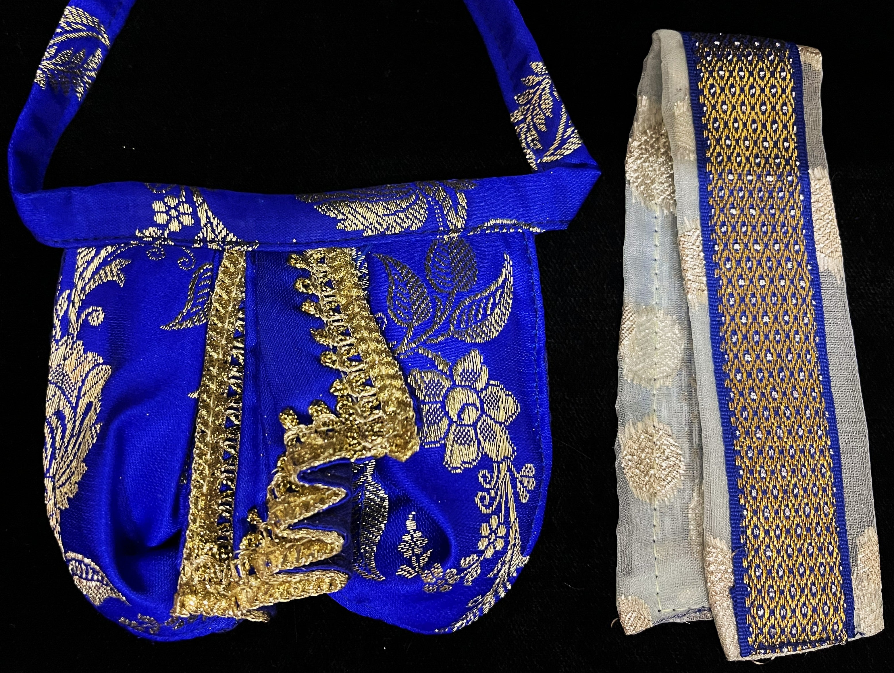 Deity dhoti and patka shalya / Uparna vastra made of Banaras Pure Silk fabric. - Royal Blue dhoti with Light Blue colour shalya 2