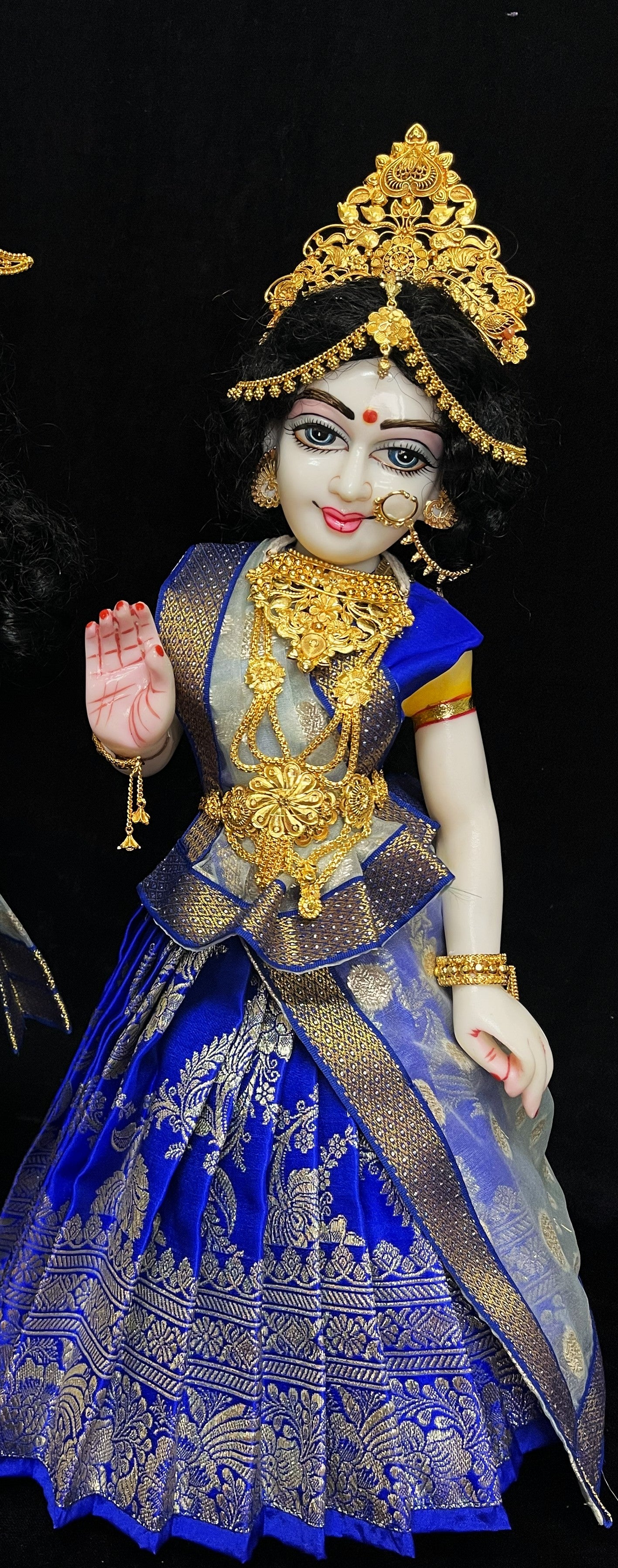 Deity half saree / lehenga patka made of Banaras Pure Silk fabric. - Royal Blue Lehenga with Light Blue colour dupatta 1