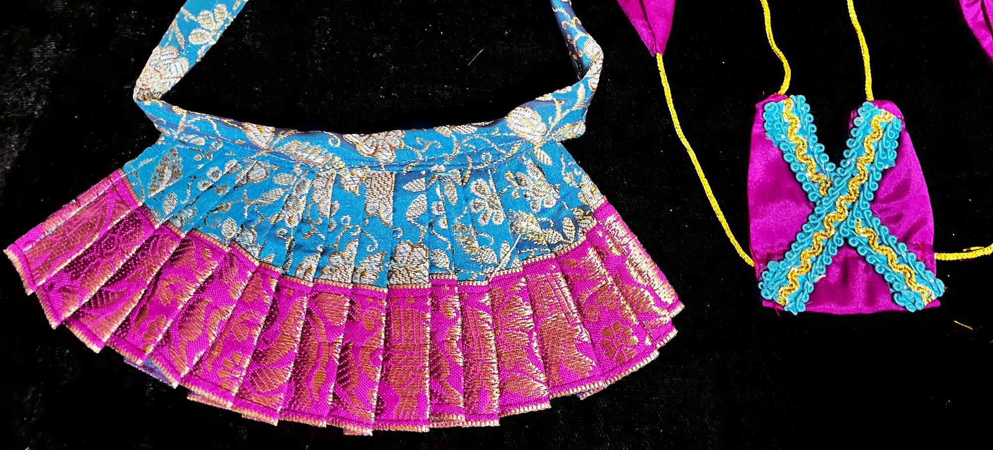 Deity half saree / lehenga patka made of Brocade Silk Fabric (Pure Silk) - Sky Blue  lehenga with  Majenta Border zari border and Gold net dupatta 3