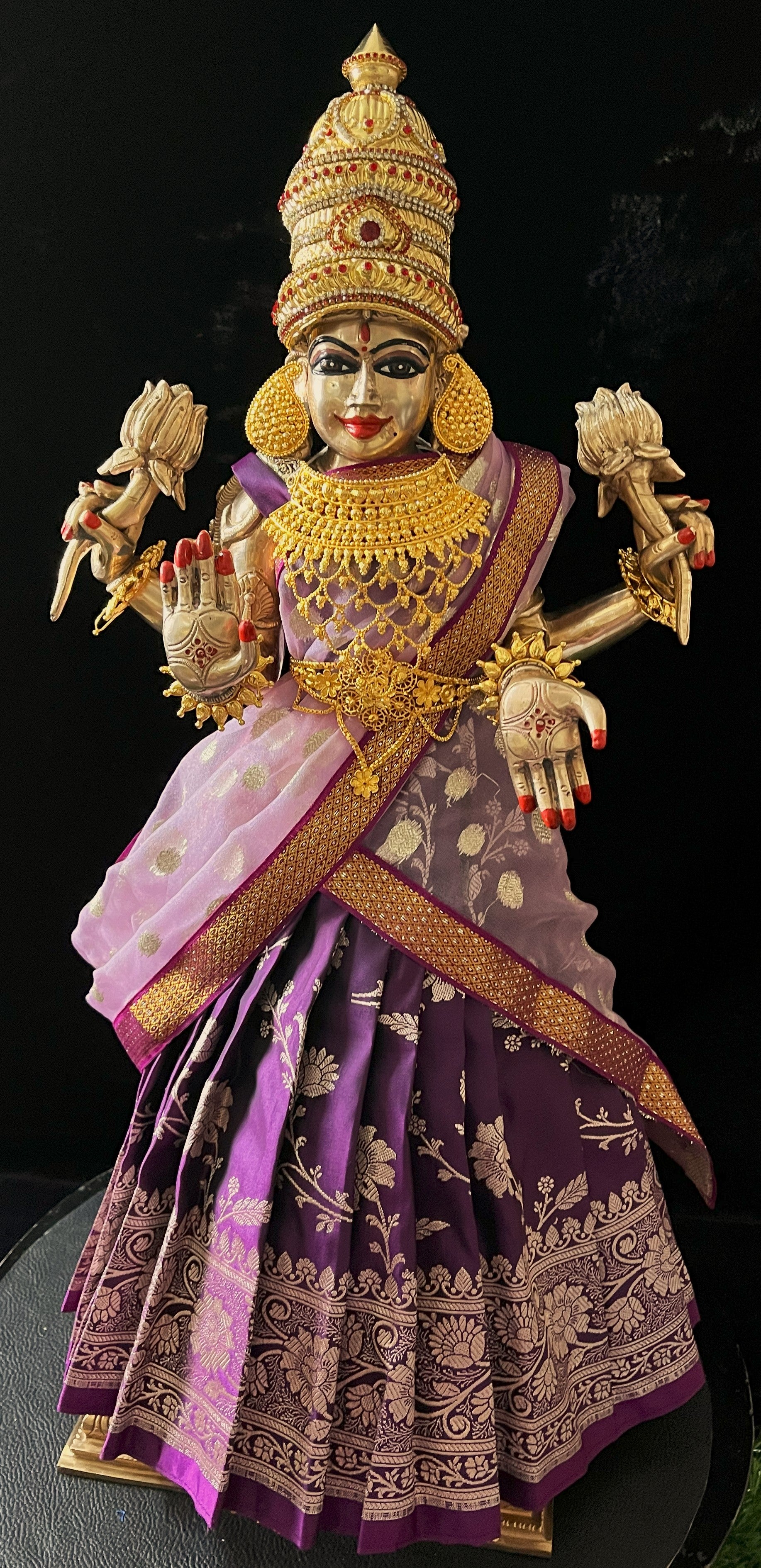 Deity half saree / lehenga patka made of Banaras Pure Silk fabric. - Violet colour lehenga with light Voilet colour dupatta 2