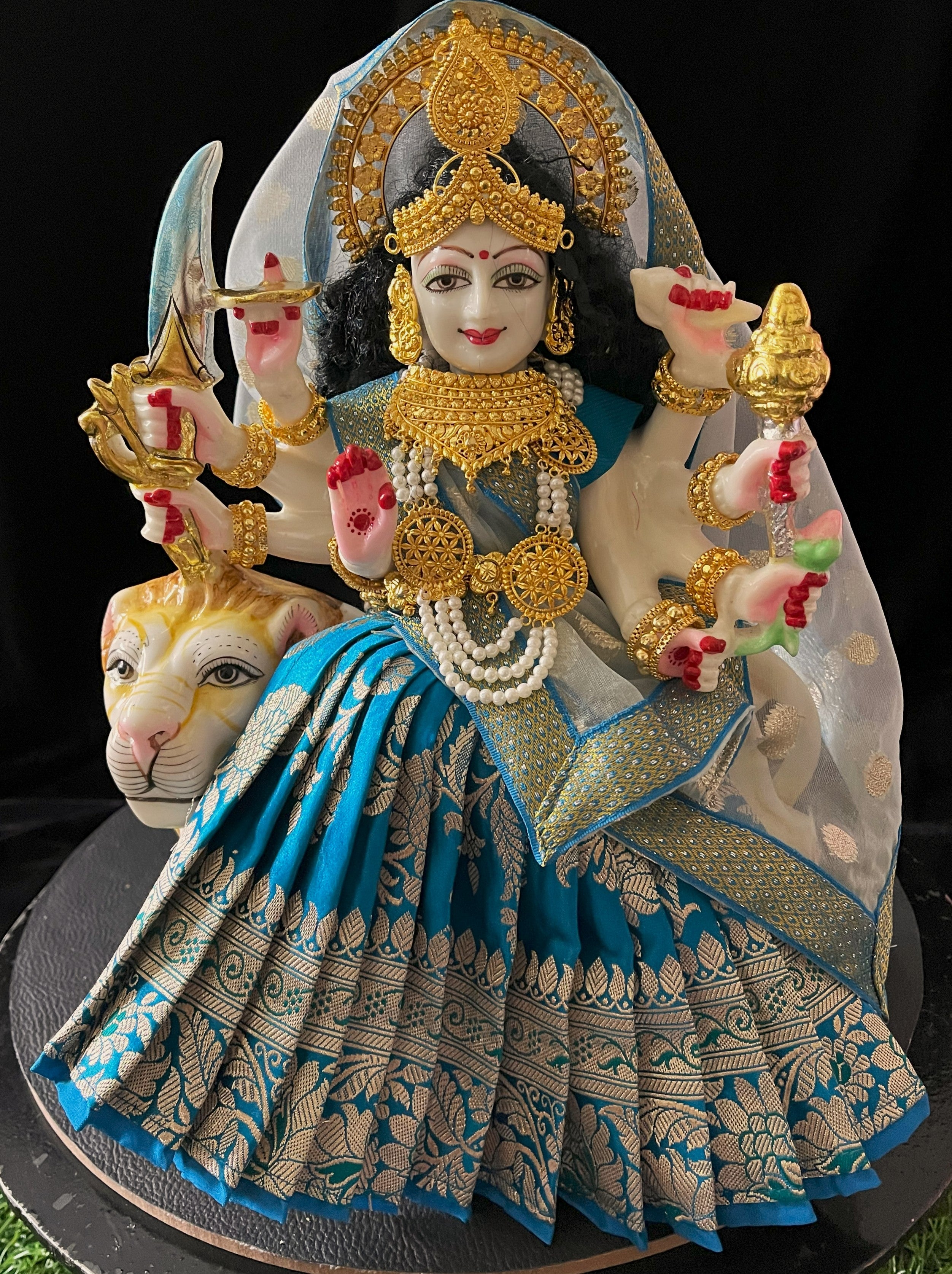 Deity half saree / lehenga patka made of Banaras Pure Silk fabric. - Light Blue colour lehenga with light Blue colour dupatta 2