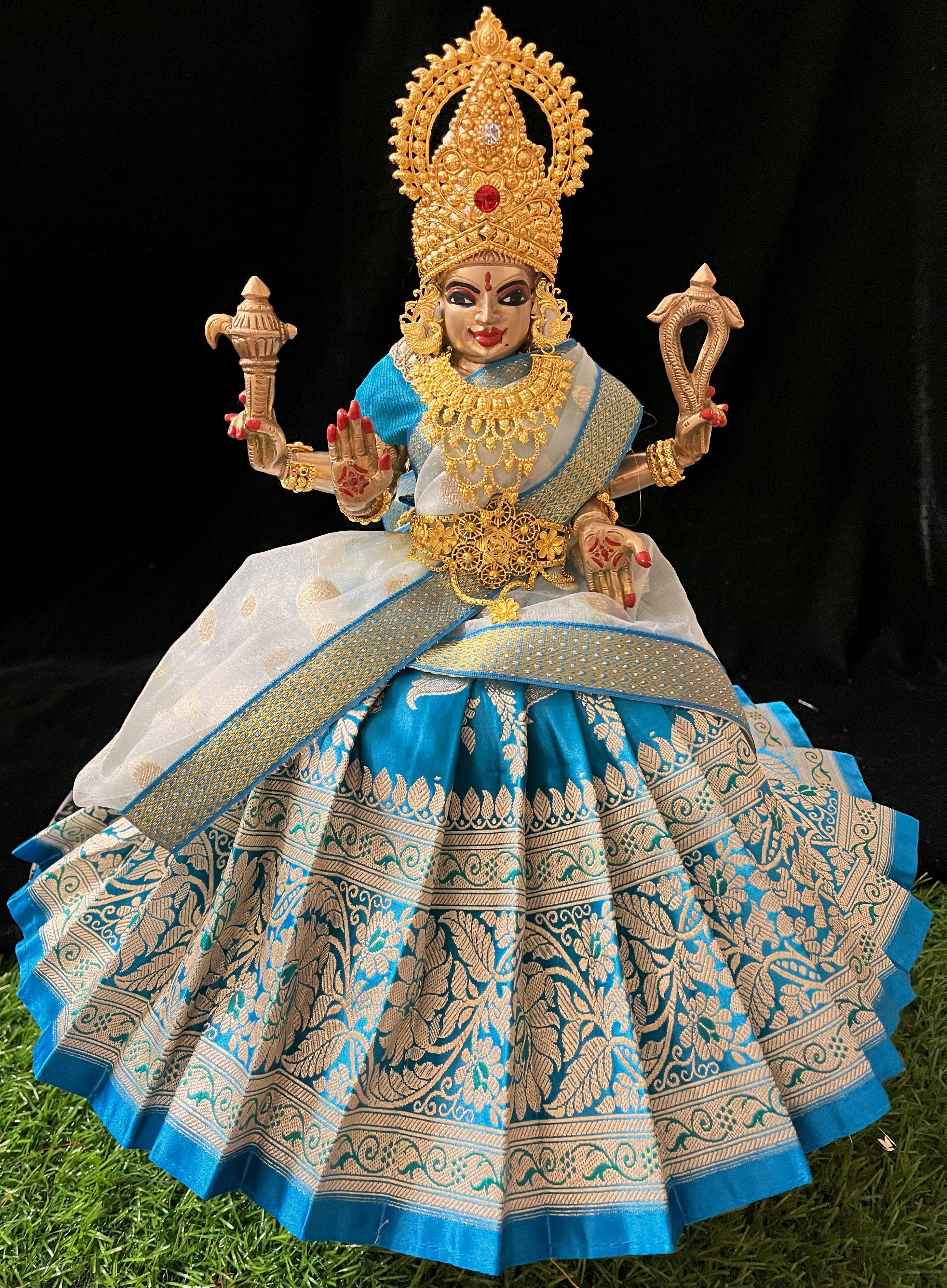 Deity half saree / lehenga patka made of Banaras Pure Silk fabric. - Light Blue colour lehenga with light Blue colour dupatta 3