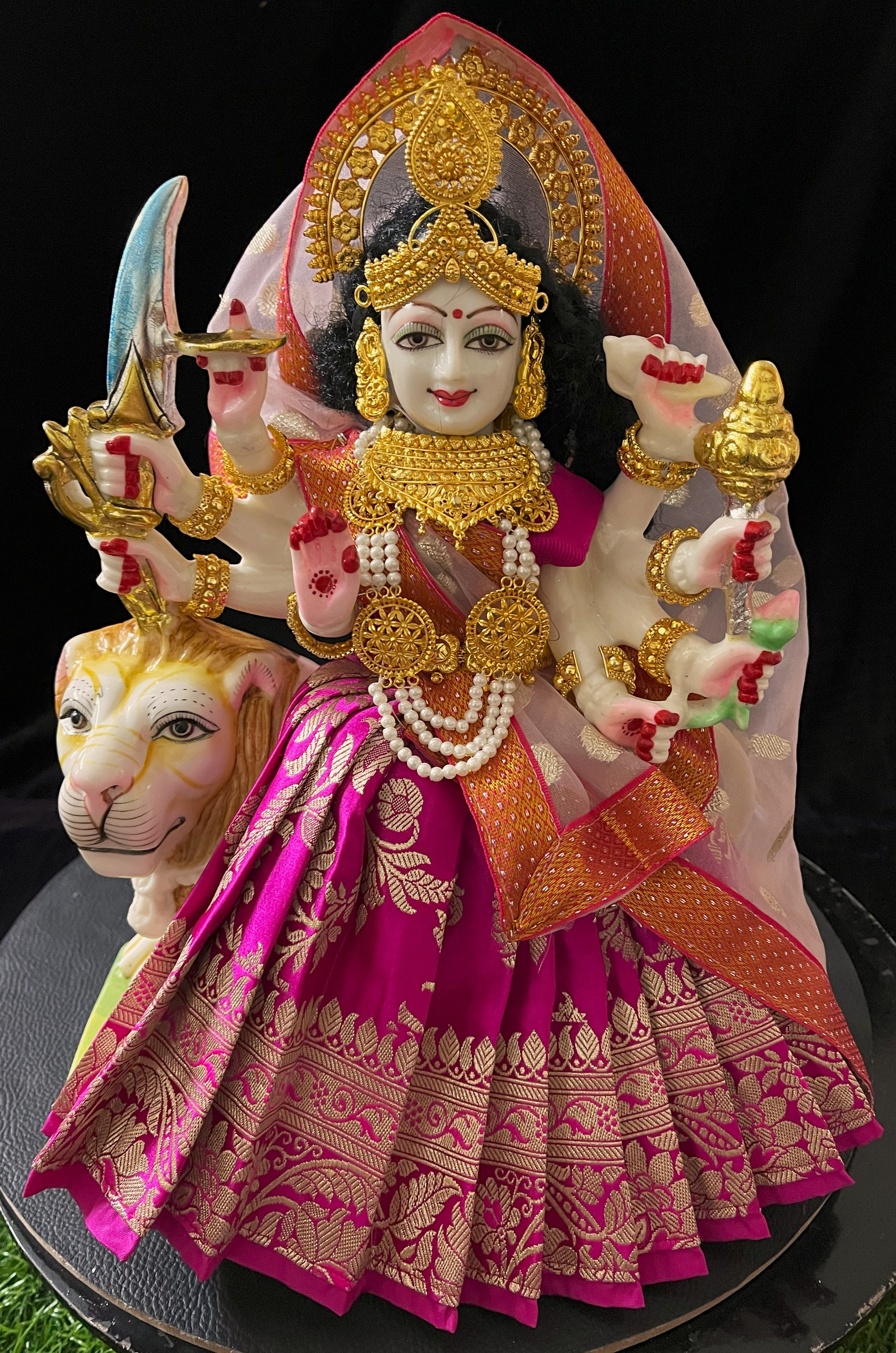 Deity half saree / lehenga patka made of Banaras Pure Silk fabric. - Pink colour lehenga with Light Pink colour dupatta 2