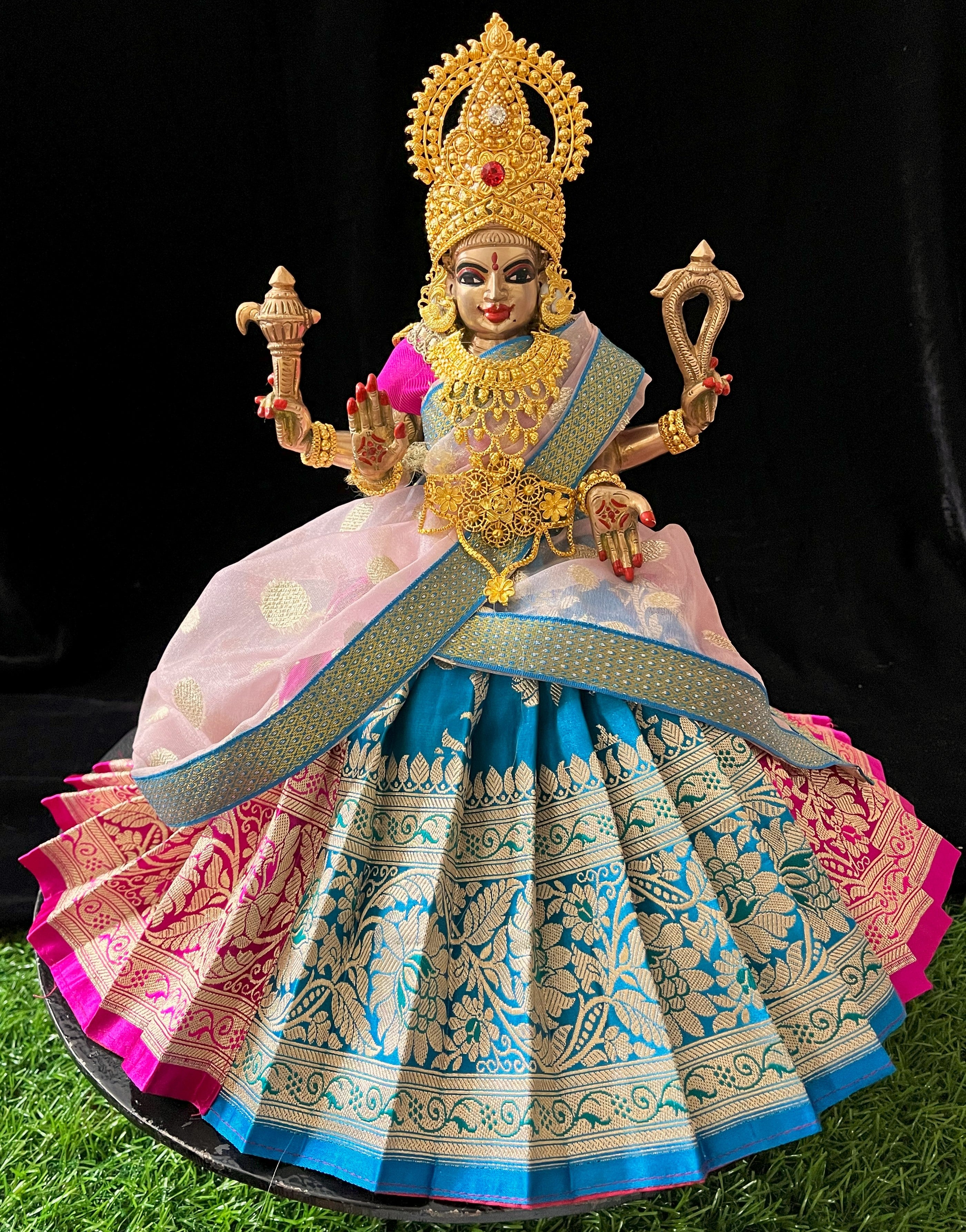 Deity half saree / lehenga patka made of Banaras Pure Silk fabric. - Light Blue and Pink colour lehenga with Light Pink colour dupatta 2