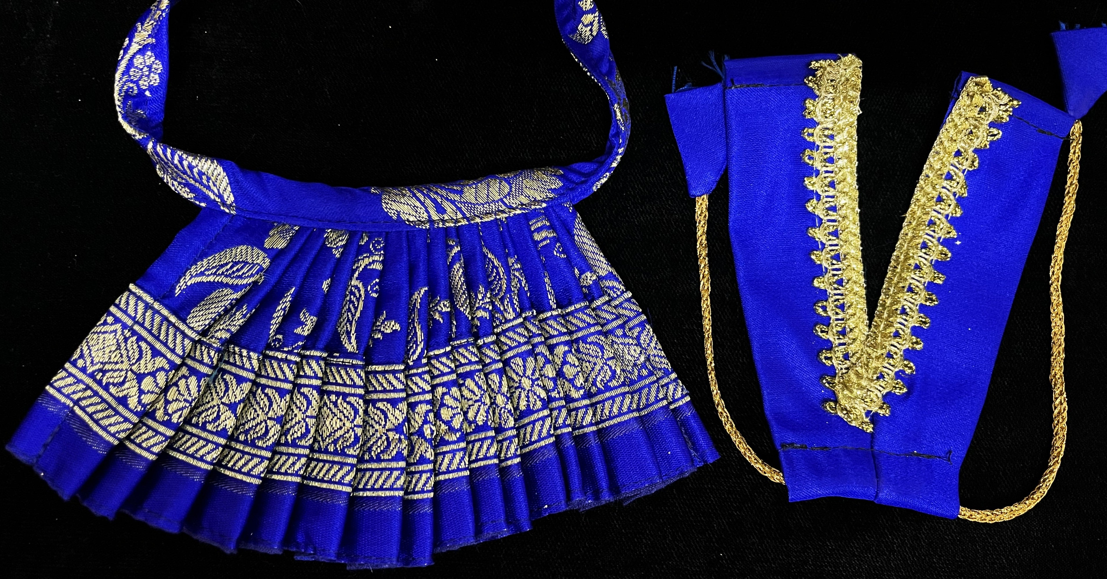 Deity half saree / lehenga patka made of Banaras Pure Silk fabric. - Royal Blue Lehenga with Light Blue colour dupatta 2