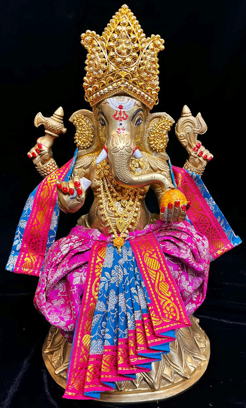 Deity dhoti and patka shalya / Uparna vastra made of Brocade Silk (Pure Silk) - Pink and Sky Blue Dhoti with Yellow zari border and matching shalya