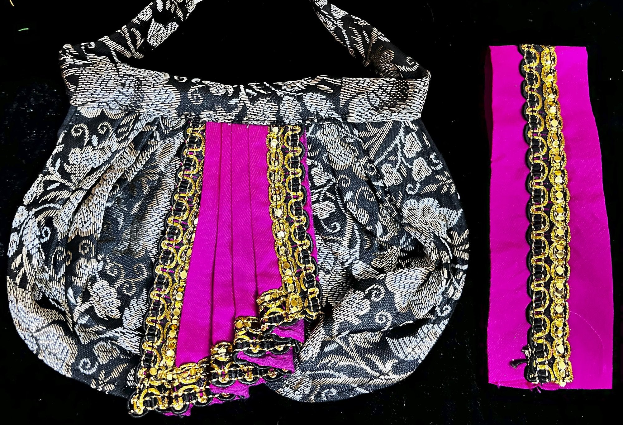 Deity dhoti and patka shalya / Uparna vastra made of Brocade Silk (Pure Silk) - Black and Pink Dhoti with matching shalya 3