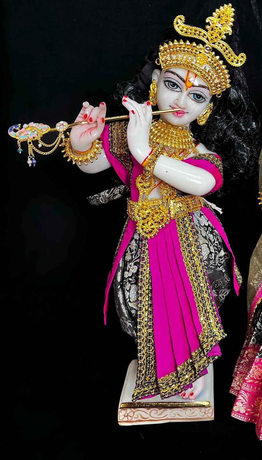 Deity dhoti and patka shalya / Uparna vastra made of Brocade Silk (Pure Silk) - Black and Pink Dhoti with matching shalya