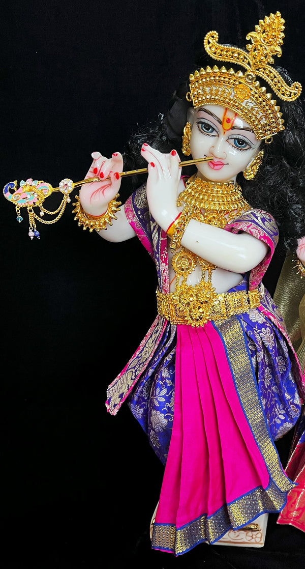 Deity dhoti and patka shalya / Uparna vastra made of Brocade Silk (Pure Silk) - Royal Blue and Pink Dhoti with matching shalya