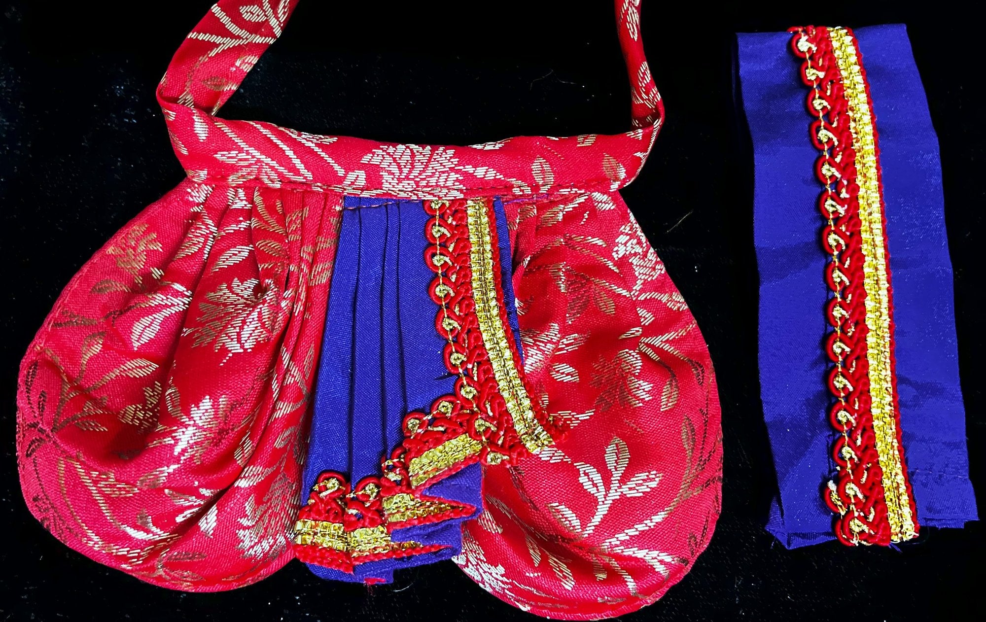 Deity dhoti and patka shalya / Uparna vastra made of Brocade Silk (Pure Silk) - Red and Purple Dhoti with matching shalya 3