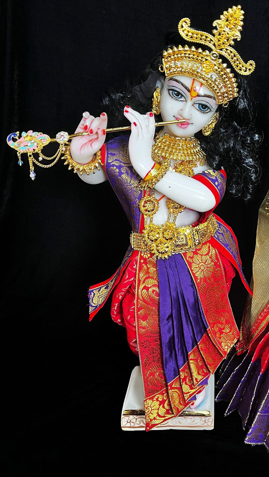 Deity dhoti and patka shalya / Uparna vastra made of Brocade Silk (Pure Silk) - Red and Purple Dhoti with matching shalya
