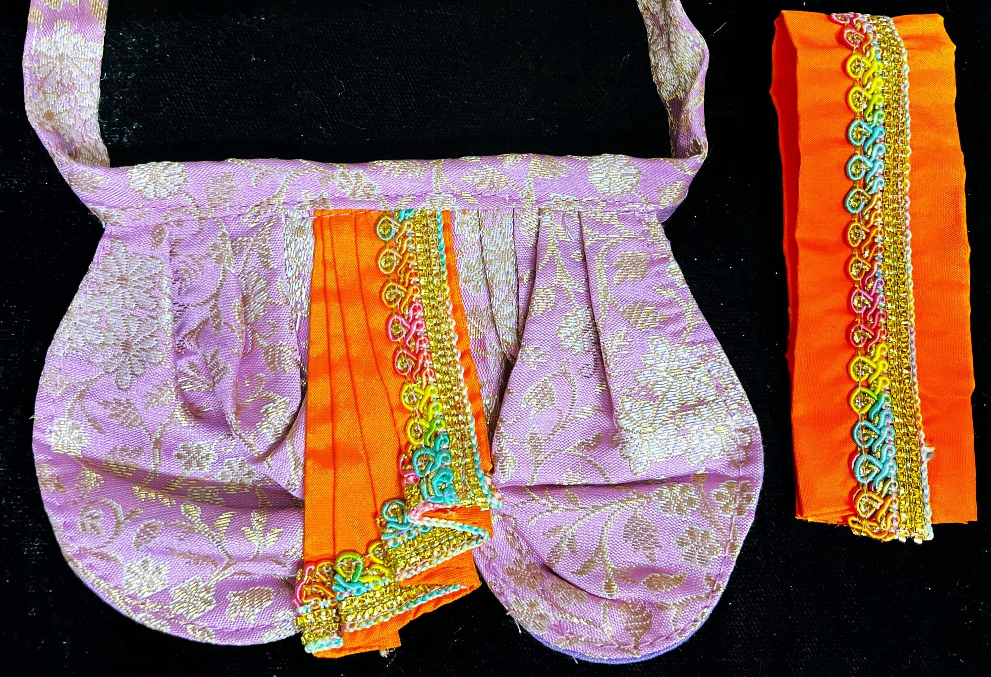 Deity dhoti and patka shalya / Uparna vastra made of Brocade Silk (Pure Silk) - Baby Pink and Orange Dhoti with matching shalya 3