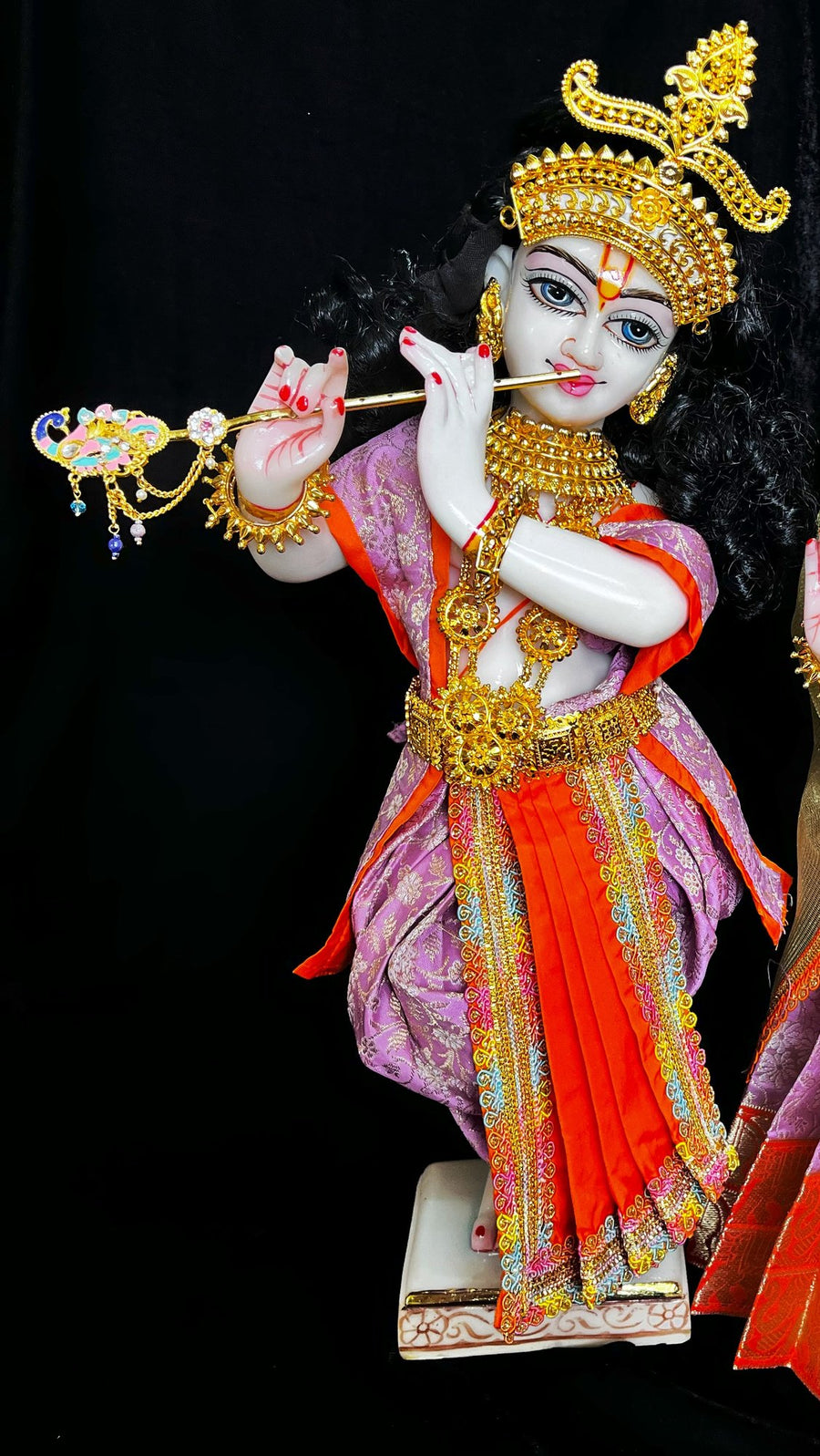 Deity dhoti and patka shalya / Uparna vastra made of Brocade Silk (Pure Silk) - Baby Pink and Orange Dhoti with matching shalya