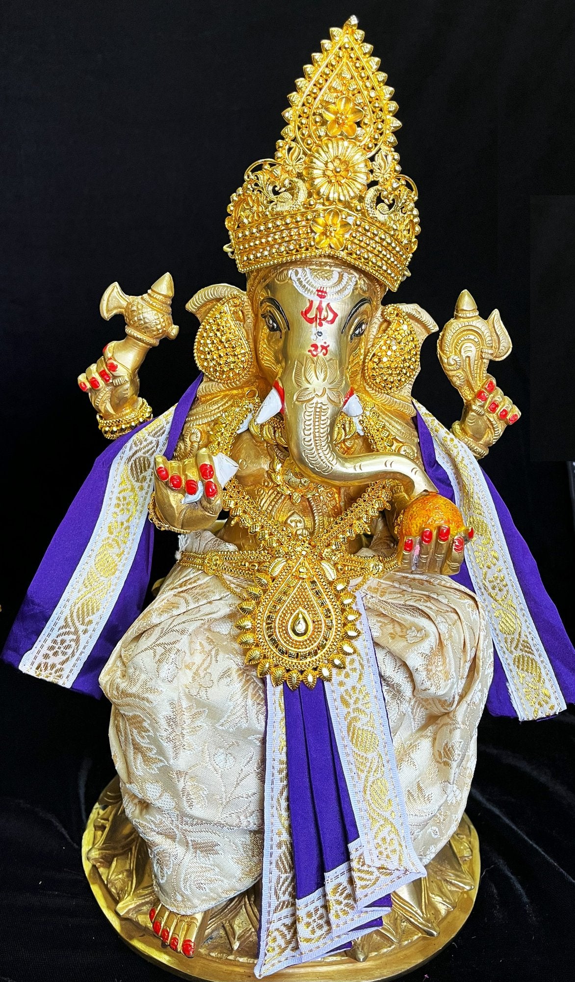 Deity dhoti and patka shalya / Uparna vastra made of Brocade Silk (Pure Silk) - White and Purple Dhoti with matching shalya 2